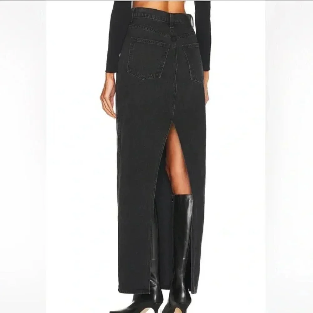 GRLFRND | The Amara Black Denim Pencil Skirt with Back Slit - Size 24/XS